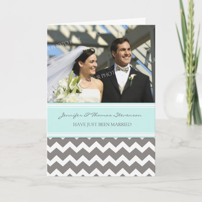 Ankündigung von Gray Aqua Zickzack Just Married Fo (Vorderseite)