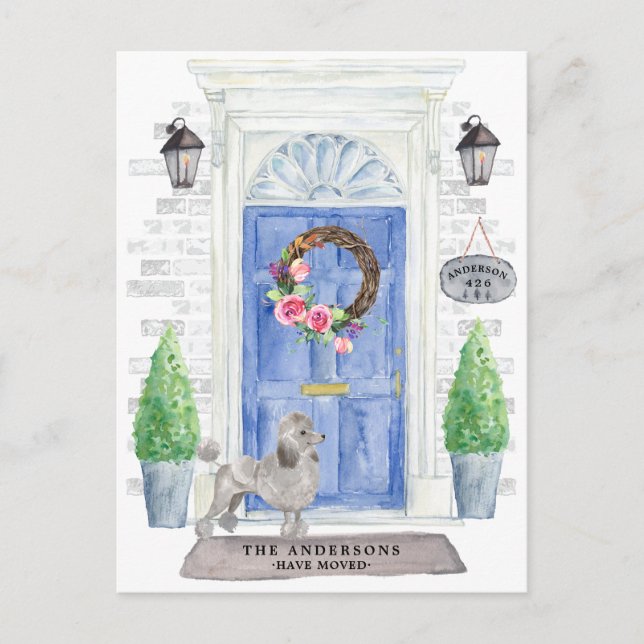 Ankündigung von Gray Poodle Moving Postcard Postkarte (Vorderseite)