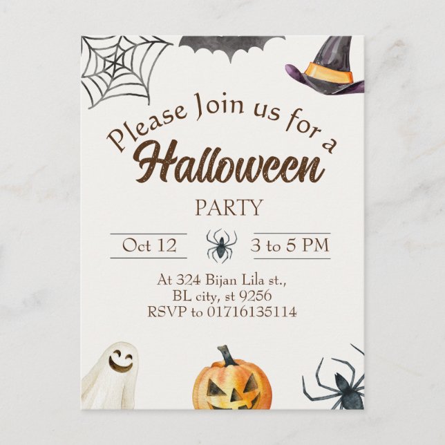 Ankündigung von Halloween-Partys Postkarte (Vorderseite)