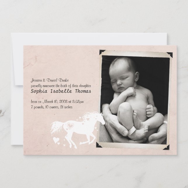 Ankündigung von Herzpferd Baby Girl Birth (Vorderseite)