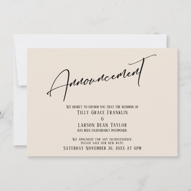 Ankündigung von Hochzeitspausen für elegante Hands (Vorderseite)