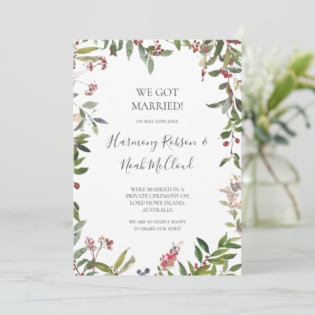 Ankündigung von Holiday Botanical White Elopement (Stehend Vorderseite)