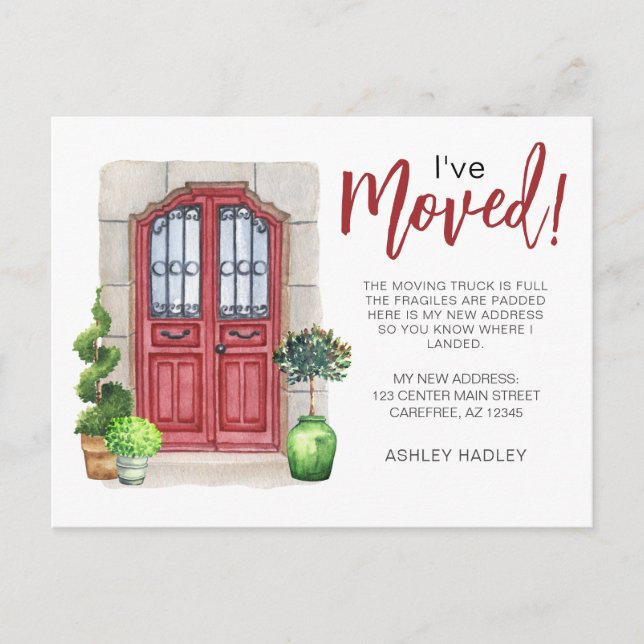 Ankündigung von "Ive Moved Watercolor Red Door" (Vorderseite)
