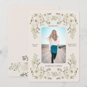 Ankündigung von Ivory Floral Border Foto Abschluss