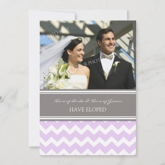 Ankündigung von Lilac Grey Zickzack Foto Elopement (Vorderseite)