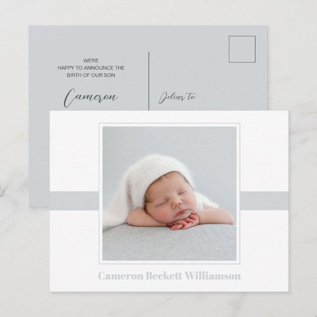 Ankündigung von Minimal Baby Foto Birth Postkarte (Vorne/Hinten)