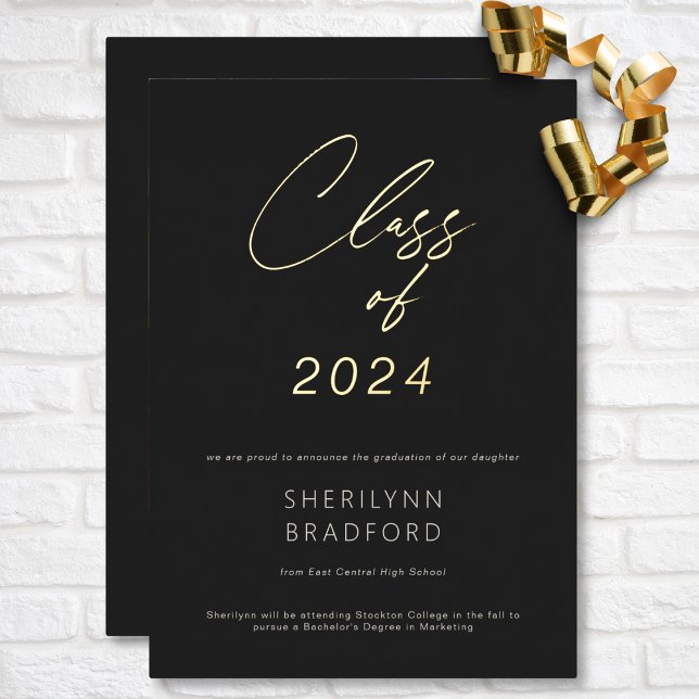 Ankündigung von Minimal Gold Black & White Abschlu (Minimal Gold Black & White Graduation Announcement)