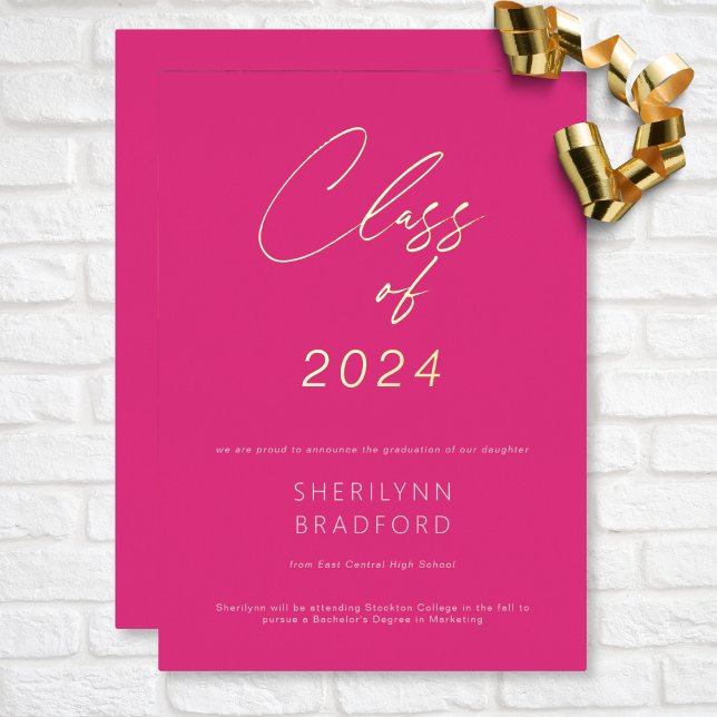 Ankündigung von Minimal Hot Pink & White Abschluss (Minimal Hot Pink & White Graduation Announcement)