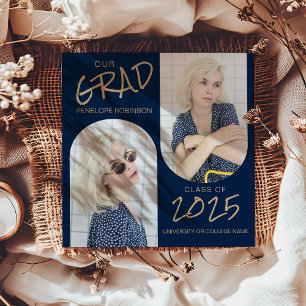 Ankündigung von Navy Blue 2 Arched Foto Abschluss