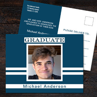 Ankündigung von Navy Blue Abschluss Minimalistisch Postkarte