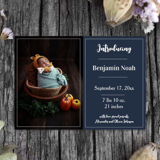 Ankündigung von Navy Blue Simple Foto (Navy Blue Simple Photo Birth Announcement)