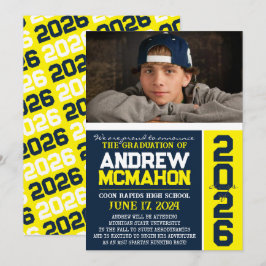 Ankündigung von Navy & Yellow Modern Abschluss Fot