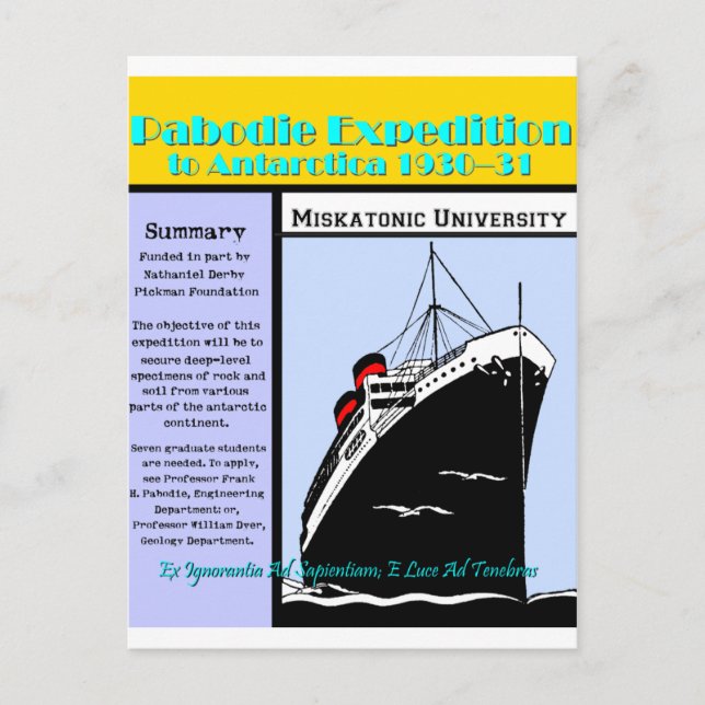 Ankündigung von Pabodie Expedition Postkarte (Vorderseite)