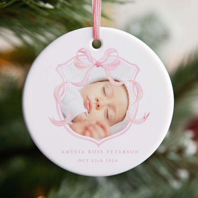 Ankündigung von Pink Foto Baby Girl Keramik Ornament (Von Creator hochgeladen)