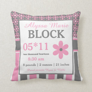 Ankündigung von Pink Grey Floral Baby Pillow Kissen