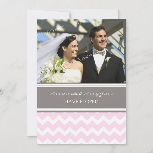Ankündigung von Pink Grey Zickzack Foto Elopement (Vorderseite)