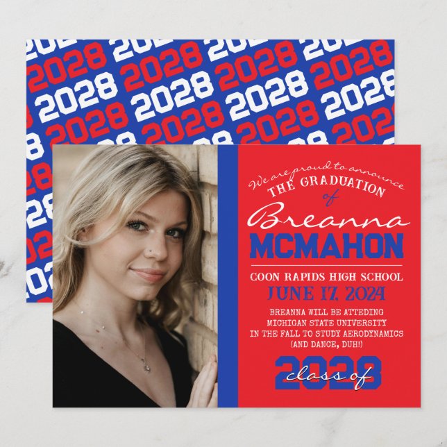 Ankündigung von Red & Blue Abschluss Foto (Vorne/Hinten)