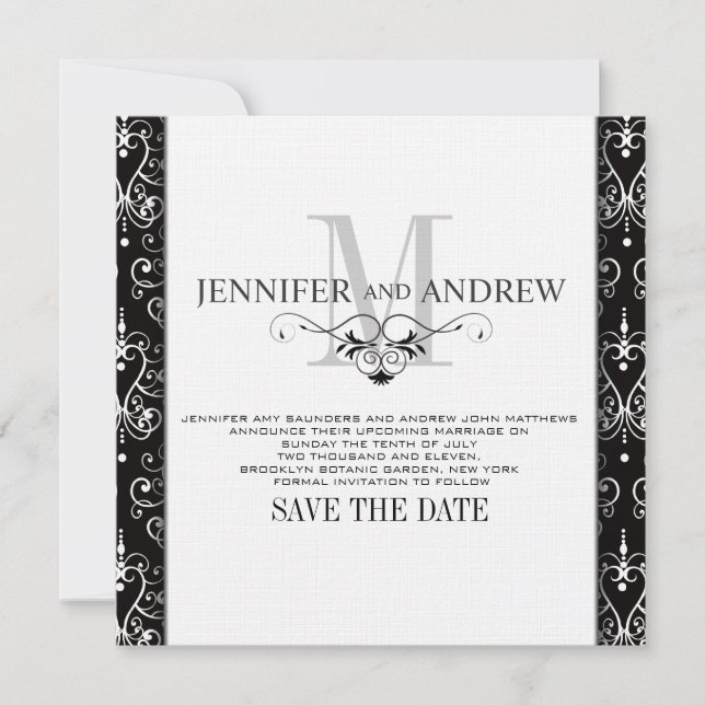 Ankündigung von Save the Date Monogram Chandelier (Vorderseite)
