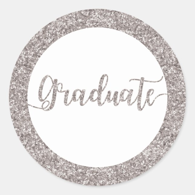 Ankündigung von Silver Glitzer Graduate Abschluss Runder Aufkleber (Vorderseite)