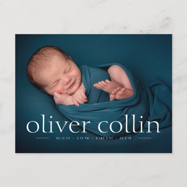 Ankündigung von Simple Baby Boy Birth Foto Postcar (Vorderseite)