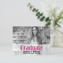 Ankündigung von Simple Pink Glitzer Foto Abschluss Postkarte