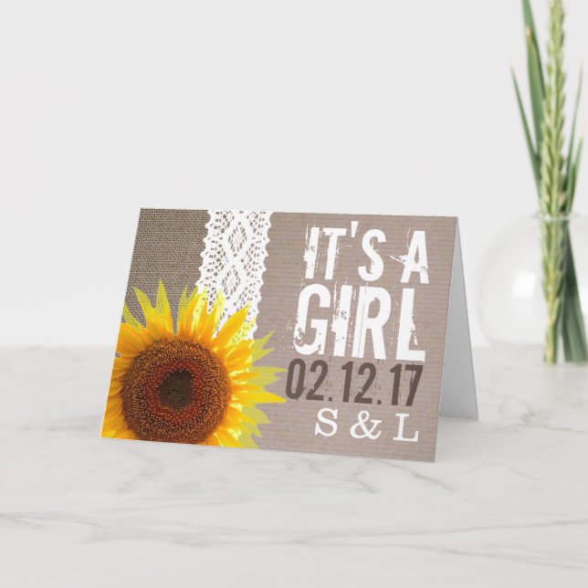 Ankündigung von Sonnenblumen Burlap & Lace Baby (Vorderseite)