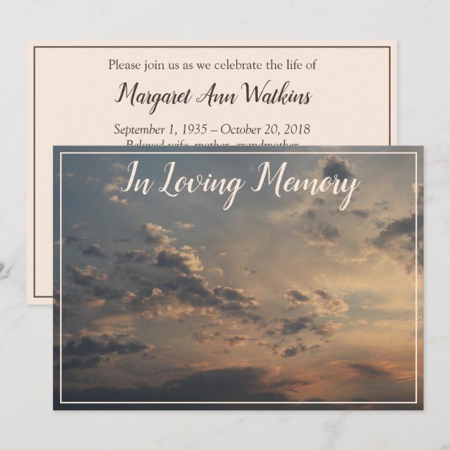 Ankündigung von Sunset Clouds Memorial Service (Vorne/Hinten)