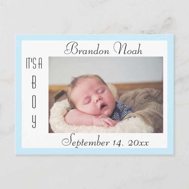 Ankündigung von Sweet Blue und White Birth Postkarte (Vorderseite)