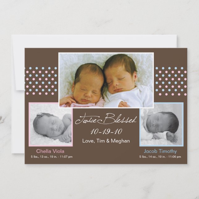 Ankündigung von Twins Boy and Girl Birth (Vorderseite)