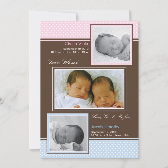 Ankündigung von Twins Boy and Girl Birth (Vorderseite)