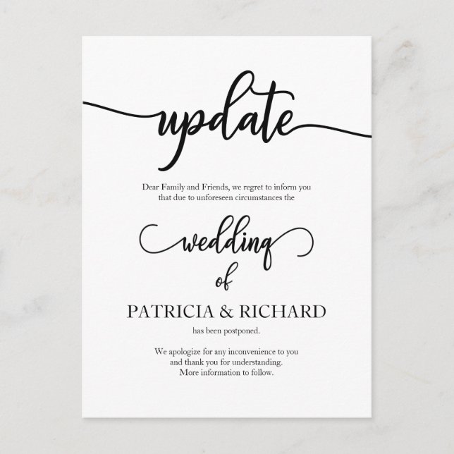 Ankündigung von verspäteten Hochzeiten Postkarte (Vorderseite)
