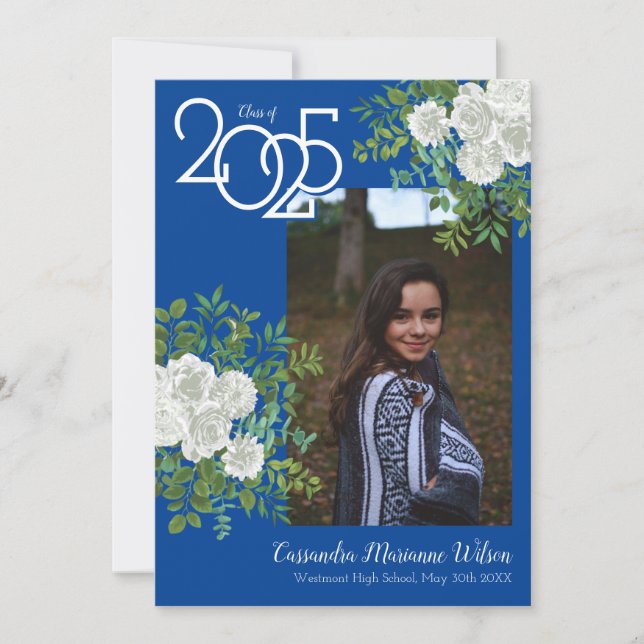Ankündigung von White Rose Blue Foto Abschluss (Vorderseite)