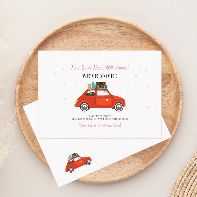 Ankündigung zum Umzug der Adressfamilie (Family Moving Announcement Red Car Business Card)