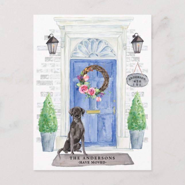 Ankündigung zum Verschieben eines schwarzen Labels Postkarte (Vorderseite)