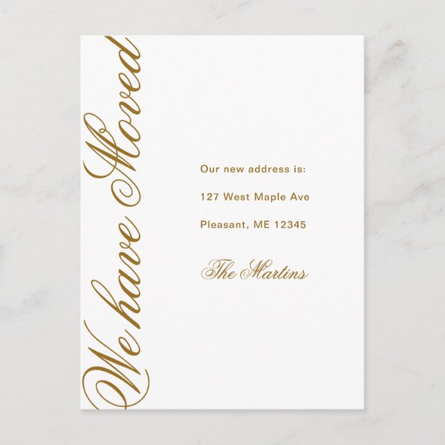 Ankündigung zum Verschieben Minimalistischer Skrip Postkarte (Vorderseite)