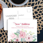 Ankündigung zur Ankündigung "Peony Floral Moving"<br><div class="desc">Hübsche florale Moving Announcement Postkarte mit Aquarellbäckerchen,  rosa Blume und botanischem Grün. Der Titel lautet "Meine neue Adresse" (die Sie bei Bedarf auf "unsere neue Adresse" ändern können),  gefolgt von Ihrem Namen und Ihrer neuen Adresse. Attraktives Design mit dekorativer rosa Typografie und personalisierter Botschaft auf der Rückseite.</div>