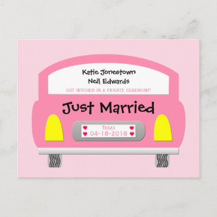 Ankündigung zur Eheschließung Postkarte Pink Car