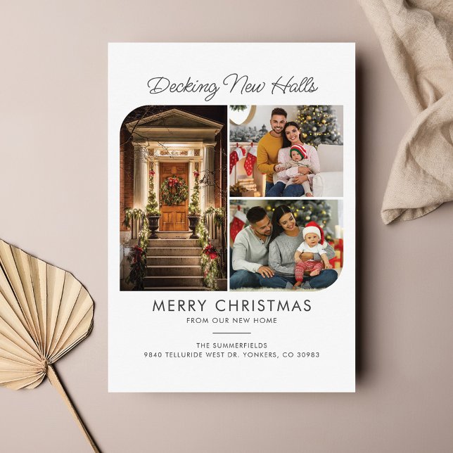 Ankündigung zur Familienfoto Collage Holiday Movin (Family Photo Collage Decking New Halls Christmas Moving Announcement Postcard)
