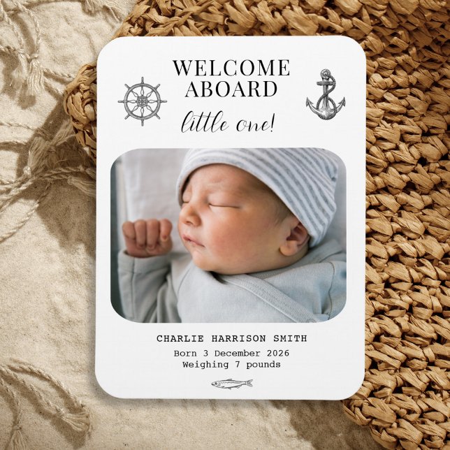 Ankündigung zur Geburt eines Kindes zu einem Thema Magnet (Nautical themed Baby Birth Announcement Magnet)