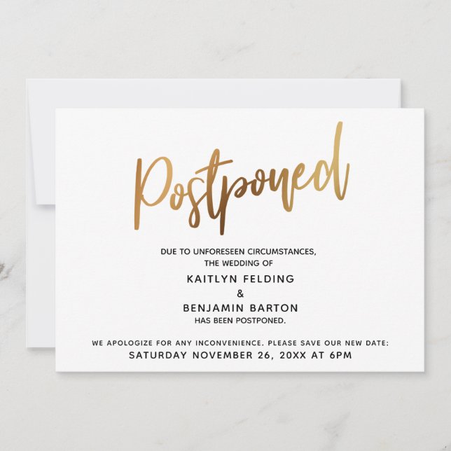 Ankündigung zur verspäteten HochzeitGold-Typografi (Vorderseite)