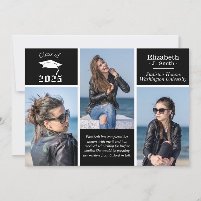 Ankündigungen für personalisiert 3-Foto-Graduierun (Vorderseite)