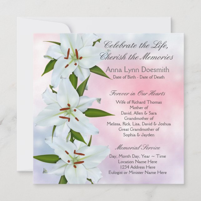 Ankündigungen zur Beerdigung von White Lily (Vorderseite)