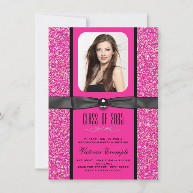 Ankündigungen zur Graduierung von Hot-Pink-Glitzer (Vorderseite)