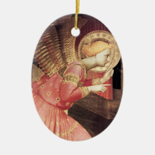 ANKÜNDIGUNGS-ENGEL IN ROSA UND GOLDedelstein Stei Keramik Ornament