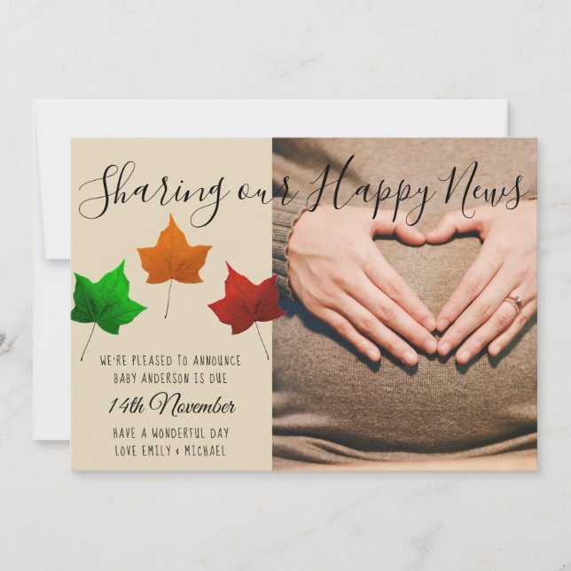 Ankündigungskarte für Baby Due Herbst FOTO Ankündigung (Vorderseite)