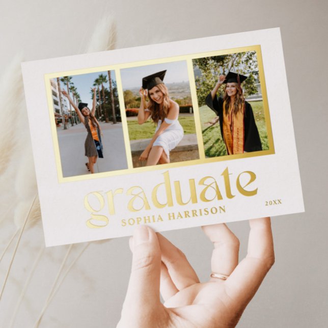 Ankündigungskarte für Graduate 3 Fotos Abschluss Folieneinladung (Von Creator hochgeladen)