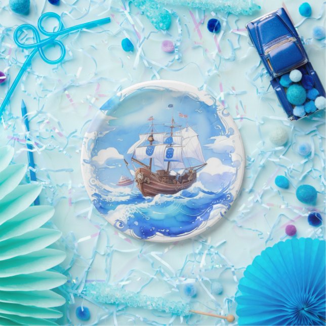 Ankunft eines kleinen Seglers:Kinderdusche Pappteller (Party)