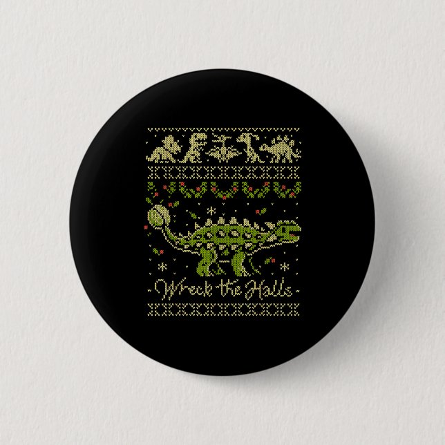 Ankylosaurus Dinosaur Christmas Sweater  Button (Vorderseite)