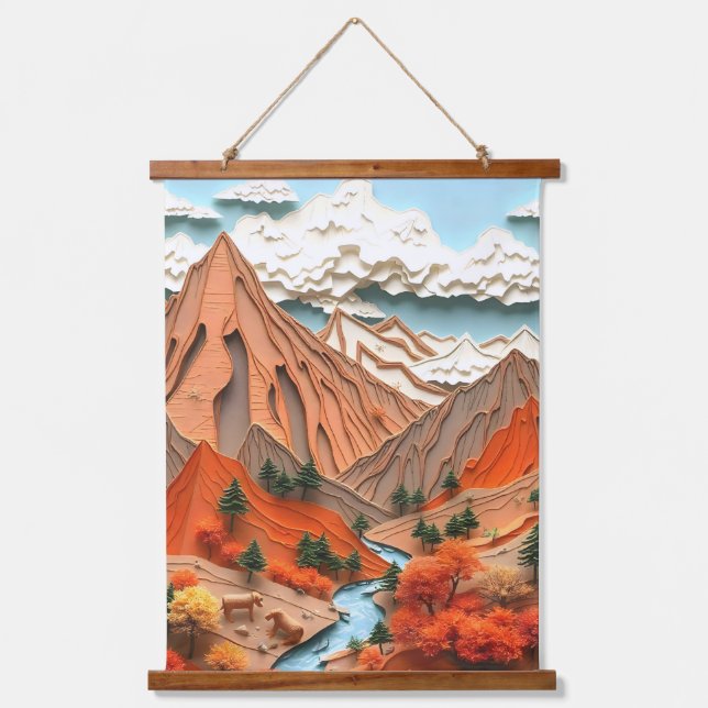 Anlage 03: Orangefarbene Berge Wandteppich Mit Holzrahmen (Vorderseite)