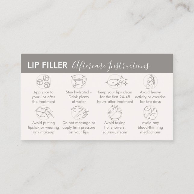 Anleitung für Beige Tann Cream Lip Filler Aftercar Visitenkarte (Rückseite)